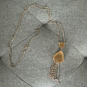 Long Dainty Gold Gem Necklace